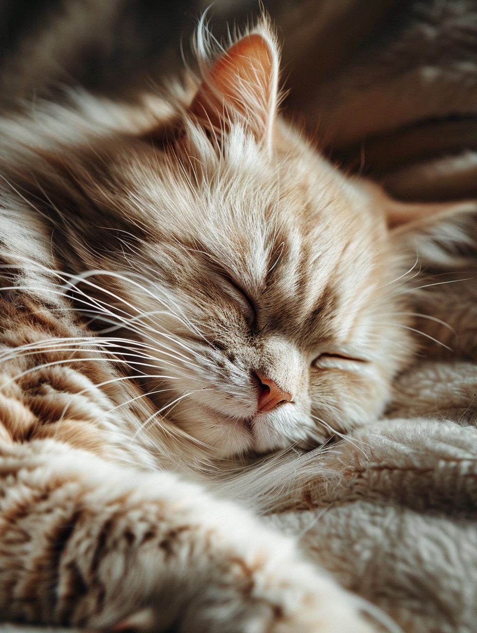 Sovande katt i varmt morgonljus.
